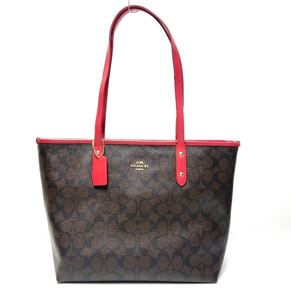 Coach Signature City Zip Tote - Brown True Red - Picture 1 of 5